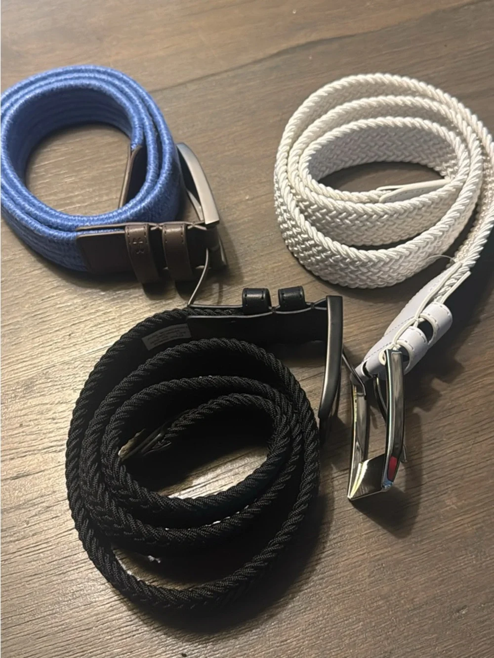 Under Armour Braided Stretch Belts in White, Black & Blue